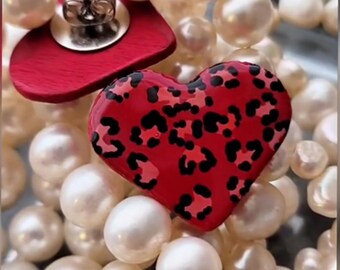 Hand-Painted Leopard Heart Wood Earrings – Bold Statement Jewelry