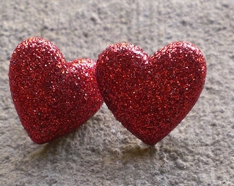 Red Glitter Heart Earrings