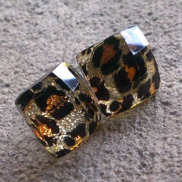 Monique, square leopard print earring.