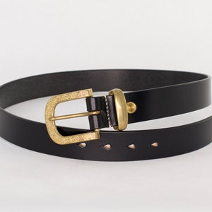 Handmade Black Leather Belt - Unisex Leather Belt - Solid Brass Buckle - Leather Belt Men - Leather Belt Women - Custom Leather Belt