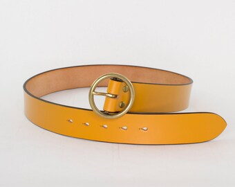 Handmade Tan Leather Belt - Unisex Leather Belt - Solid Brass Buckle - Leather Belt Men -Leather Belt Women - Round Buckle