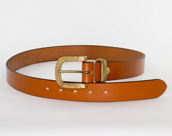Handmade Brown Leather Belt - Unisex Leather Belt - Solid Brass Buckle - Leather Belt Men - Leather Belt Women - Custom Leather Belt
