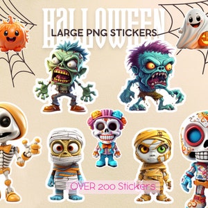PNG Halloween Stickers - Over 250 Stickers with Lots of Cute Characters - Ready to Print on Cricut - 300dpi