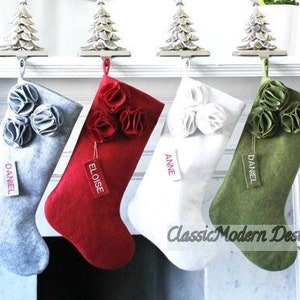 Christmas Stocking Personalized - Monogrammed Names - Classic Modern Wool Felt Christmas Stockings