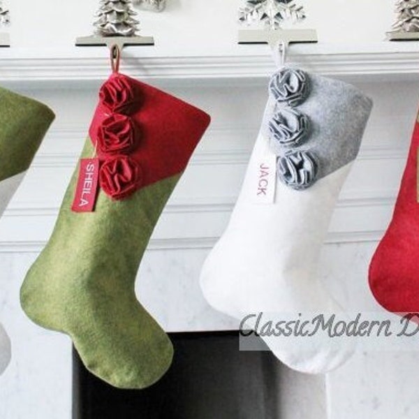 Christmas Stockings Personalized - Wool Felt Christmas Stockings with Embroidered Name tags - Elegant Family Stockings