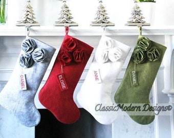 Christmas Stocking Personalized - Monogrammed Names - Classic Modern Wool Felt Christmas Stockings