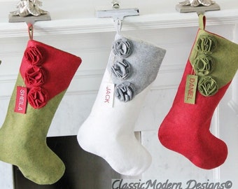 Modern Christmas Stocking Personalized - Felt Wool Christmas Stockings with Embroidered Nametags - Elegant and Unique Holiday Gifts