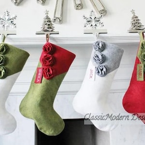Personalized Wool Felt Christmas Stocking with Embroidered Name Tag – Elegant & Modern Holiday Decor for a Special Touch