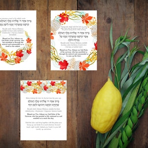 Sukkot blessings printed and laminated with fall leaves