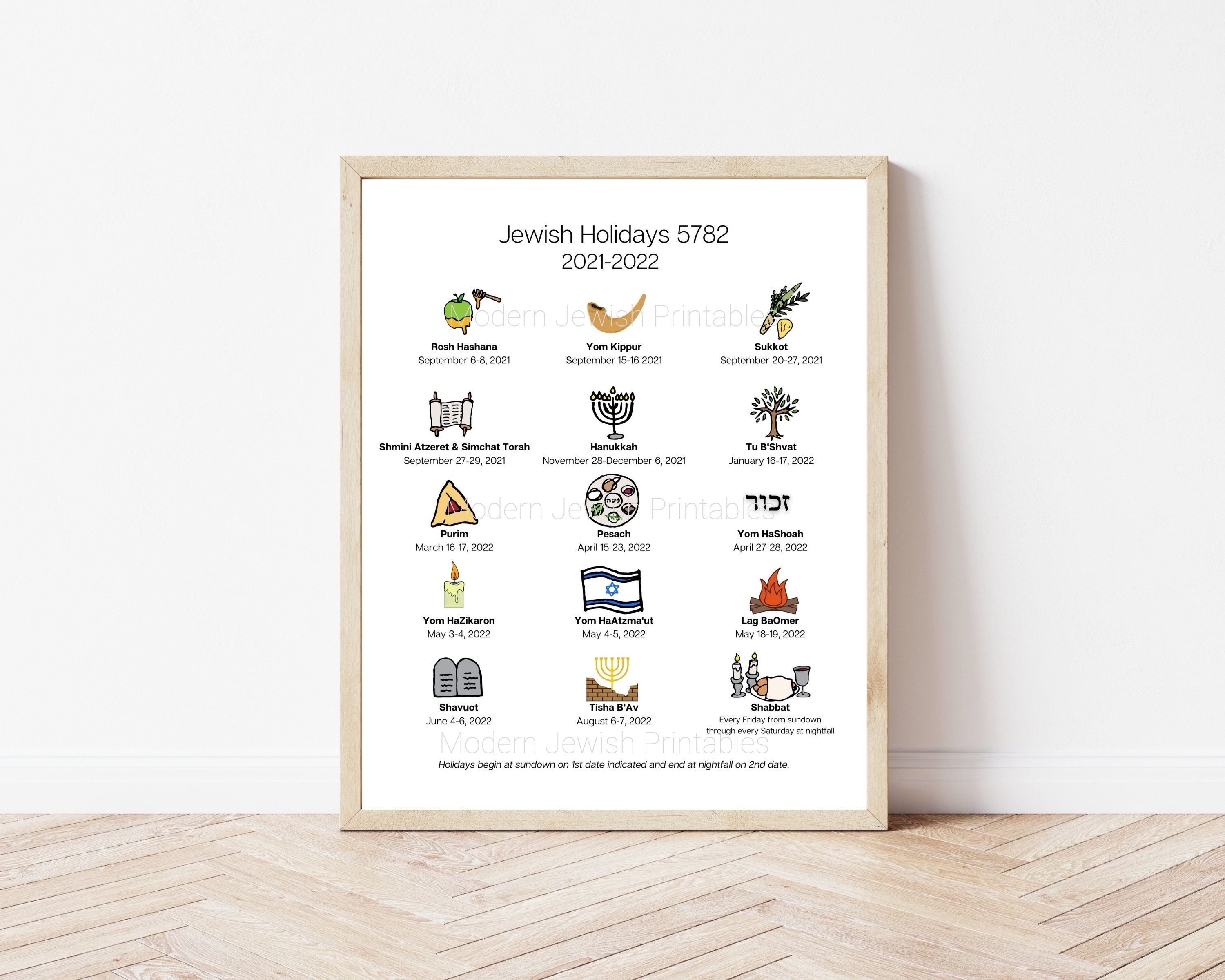 Jewish Christmas Holidays 2022 Jewish Holiday Calendar Printable For 5782 2021/2022 | Etsy