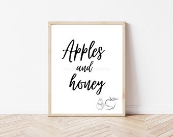 Apples and honey art print for Rosh Hashana