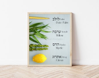 Four species Arba Minim printable art for Sukkah, Jewish holiday
