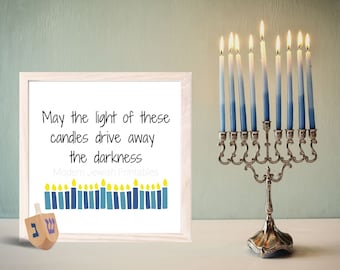 Hanukkah printable art with candles and quote