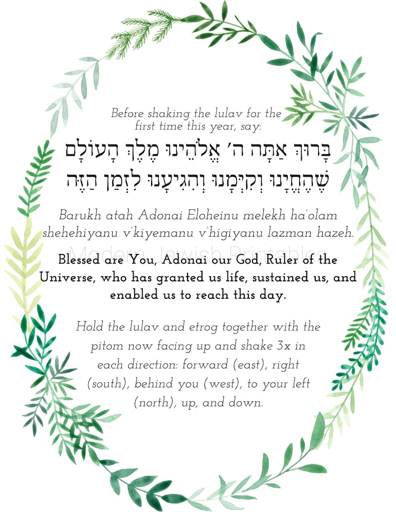 Sukkot Blessings Frames of Greenery Printable Art for Sukkah Etsy Denmark