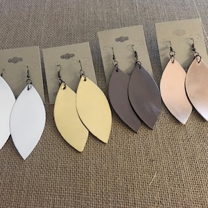 Metallic Leather, Dangle, Petal Leaf Earrings in Shimmering Color Choices