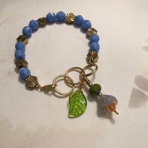 Feminine, Delicate, Handcrafted Bracelet, with Beach Blue Czech Glass, Golden Sunburst Bead, & Crystal Drop image 5