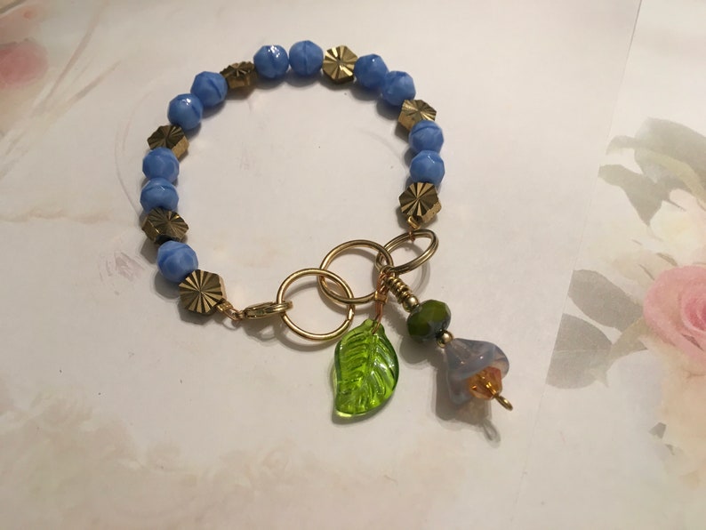 Feminine, Delicate, Handcrafted Bracelet, with Beach Blue Czech Glass, Golden Sunburst Bead, & Crystal Drop image 5