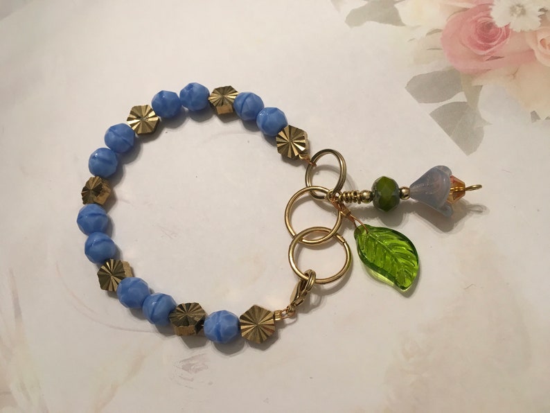Feminine, Delicate, Handcrafted Bracelet, with Beach Blue Czech Glass, Golden Sunburst Bead, & Crystal Drop image 9