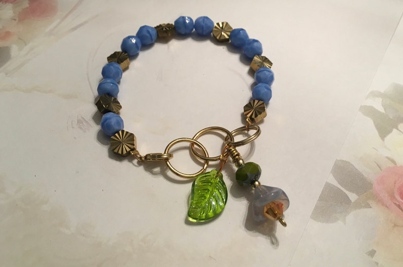 Feminine, Delicate, Handcrafted Bracelet, with Beach Blue Czech Glass, Golden Sunburst Bead, & Crystal Drop image 10