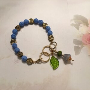 Feminine, Delicate, Handcrafted Bracelet, with Beach Blue Czech Glass, Golden Sunburst Bead, & Crystal Drop image 2