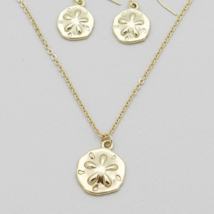 Hand Crafted, Sand Dollar Necklace and Earring Set in Goldtone Colorations