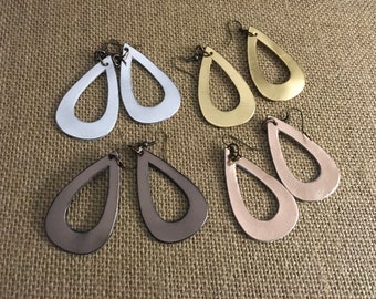 Set of 4 Metallic Leather, Dangle, Teardrop Earrings in Shimmering Color Choices