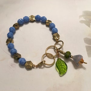 Feminine, Delicate, Handcrafted Bracelet, with Beach Blue Czech Glass, Golden Sunburst Bead, & Crystal Drop image 4