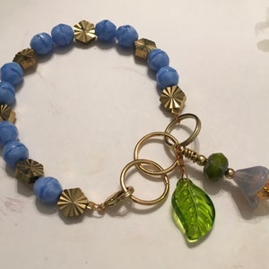 Feminine, Delicate, Handcrafted Bracelet, with Beach Blue Czech Glass, Golden Sunburst Bead, & Crystal Drop image 1