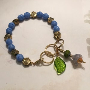 Feminine, Delicate, Handcrafted Bracelet, with Beach Blue Czech Glass, Golden Sunburst Bead, & Crystal Drop image 7