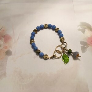 Feminine, Delicate, Handcrafted Bracelet, with Beach Blue Czech Glass, Golden Sunburst Bead, & Crystal Drop image 3