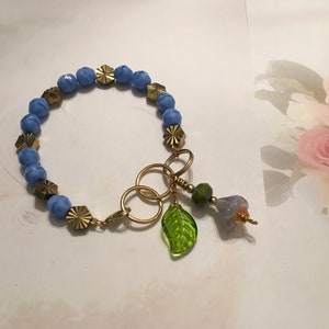 Feminine, Delicate, Handcrafted Bracelet, with Beach Blue Czech Glass, Golden Sunburst Bead, & Crystal Drop image 8