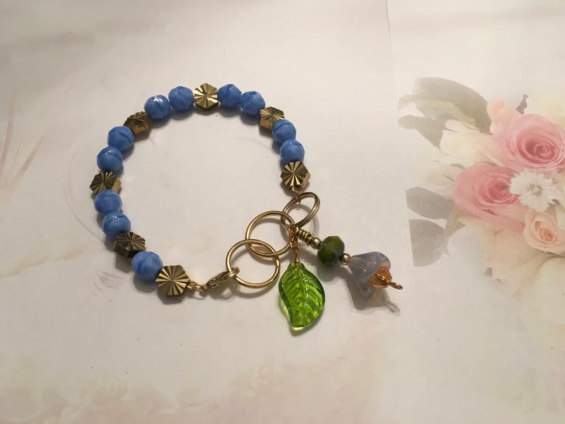 Feminine, Delicate, Handcrafted Bracelet, with Beach Blue Czech Glass, Golden Sunburst Bead, & Crystal Drop image 8