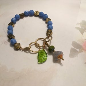 Feminine, Delicate, Handcrafted Bracelet, with Beach Blue Czech Glass, Golden Sunburst Bead, & Crystal Drop image 6