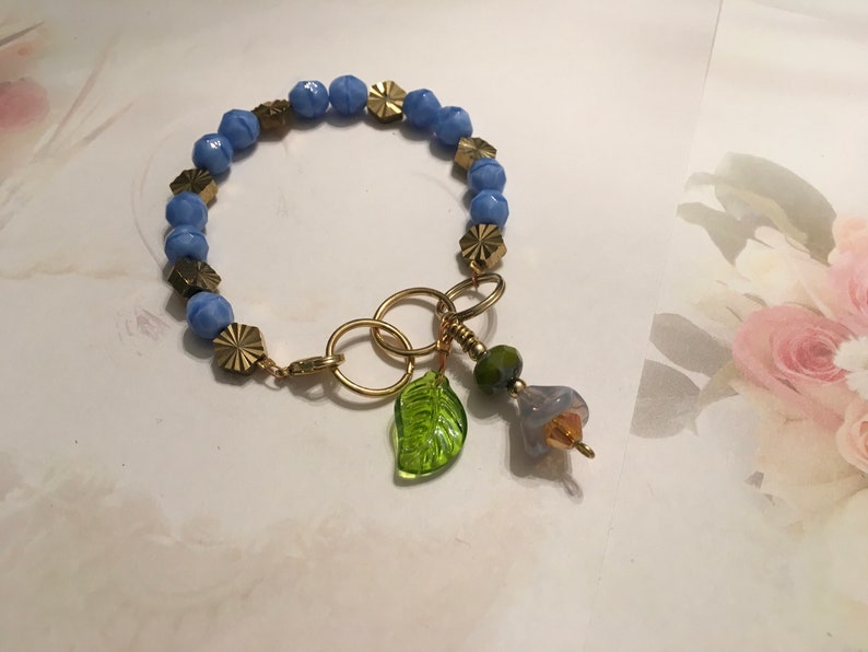 Feminine, Delicate, Handcrafted Bracelet, with Beach Blue Czech Glass, Golden Sunburst Bead, & Crystal Drop image 6