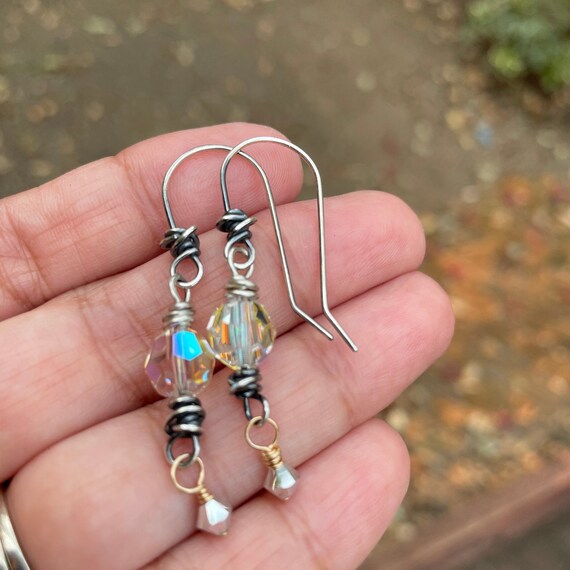 Swarovski Handmade Oxidized Sterling Silver 925 Artisan Earrings. Etsy