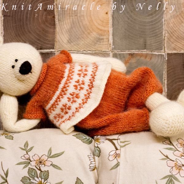 Knitting pattern toy Knitted teddy bear pattern Knit animal pattern for children Soft stuffed toy making Amanda bear the Northern Princess