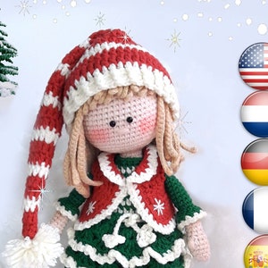 Amigurumi Christmas doll crochet pattern PDF for toy making Jovie, the Christmas Elf image 1