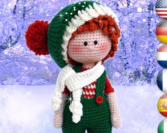 Patrón de muñeca Amigurumi a crochet Elfo navideño / Gnomo Tutorial PDF para hacer juguetes Johnny, el elfo navideño