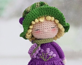 Patrón Muñeca Crochet Amigurumi PDF Sue, la Niña Lavanda