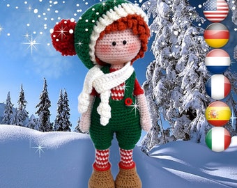 Amigurumi Christmas doll boy crochet pattern PDF for toy making Johnny,  the Christmas Elf