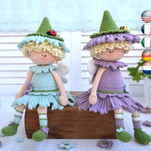 Amigurumi doll crochet pattern Flora, the flower fairy, angel, cute crochet girl