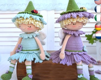 Amigurumi doll crochet pattern Flora, the flower fairy, angel, cute crochet girl