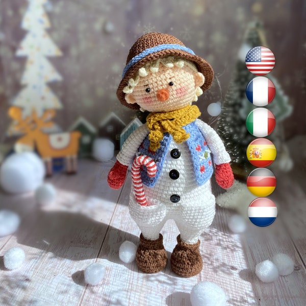 Patron de Noël au crochet poupée amigurumi Ethan le bonhomme de neige - Série Boule de Noël / Poupée au crochet de Noël Bonhomme de neige