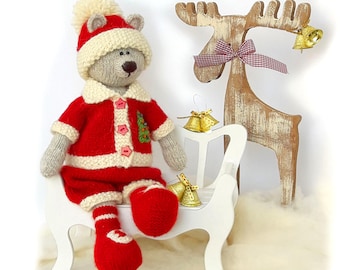 Knitting pattern toy Christmas Knitted bear Tim the Santa Bear