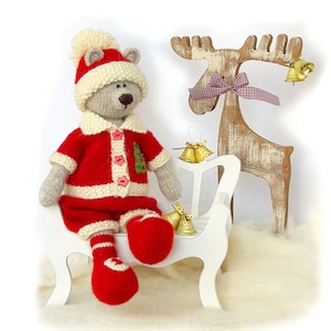 Knitting pattern toy Christmas Knitted bear Tim the Santa Bear