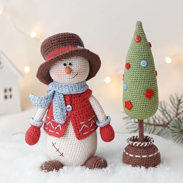 Snowman Crochet Pattern PDF, Amigurumi Christmas Doll and Tree, Kevin Snowman