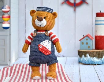 Crochet bear amigurumi pattern - Eric, the Lifeguard Bear