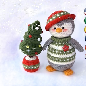 Christmas crochet pattern Amigurumi for decor or children's toy / Perry, The Christmas Penguin and Christmas tree image 1