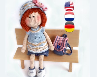 Crochet doll pattern Amigurumi crochet toy pattern PDF Crochet girl doll DIY Amigurumi doll making Gift for girl Sophie the Travel Blogger