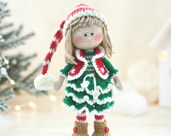 Patron de lutin de Noël au crochet PDF, poupée Amigurumi Jovie, jouet au crochet des fêtes